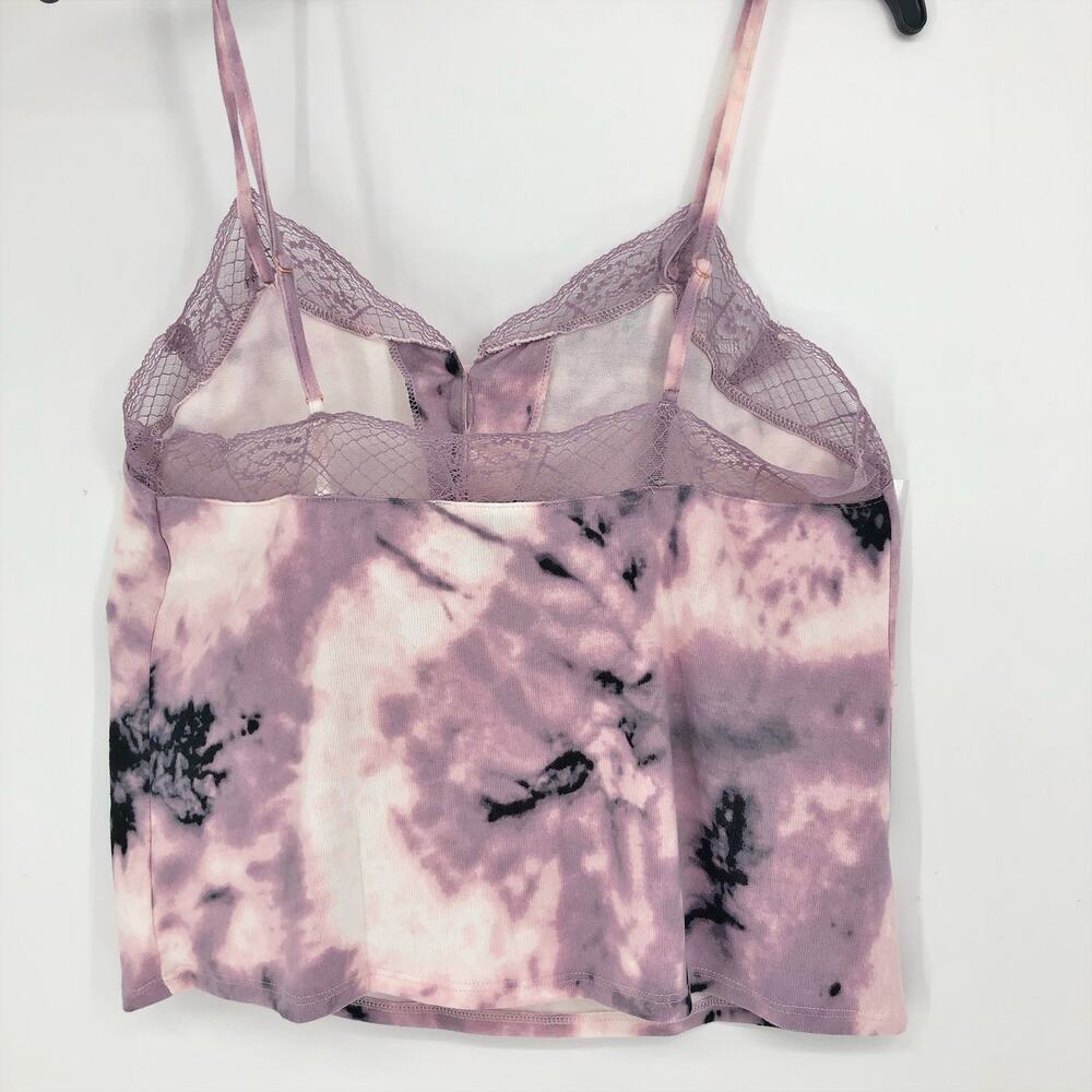 MIDNIGHT BAKERY Lace Trim Cami Medium Pink/Purple Tie Dye Satin V-Neck Top NWT - Picture 7 of 11
